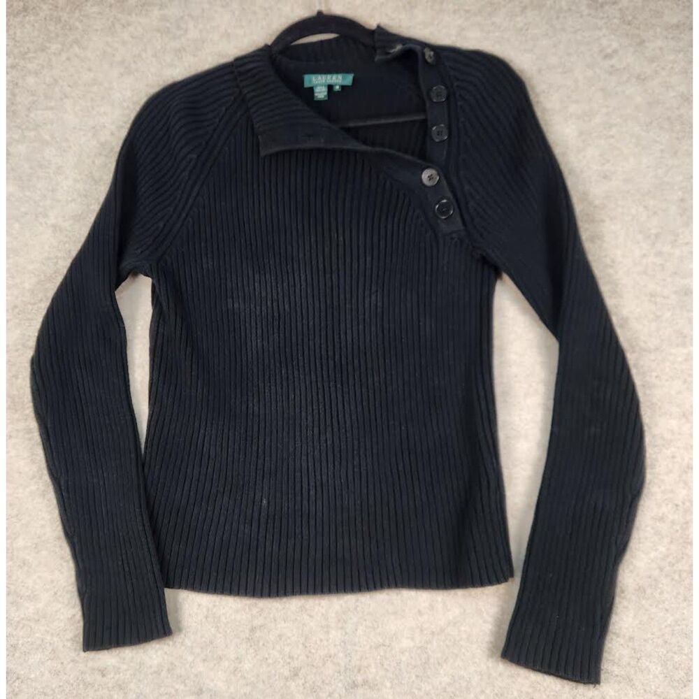 Lauren Ralph Lauren Vintage Women's Black Sweater with Buttons Size M  Medium
